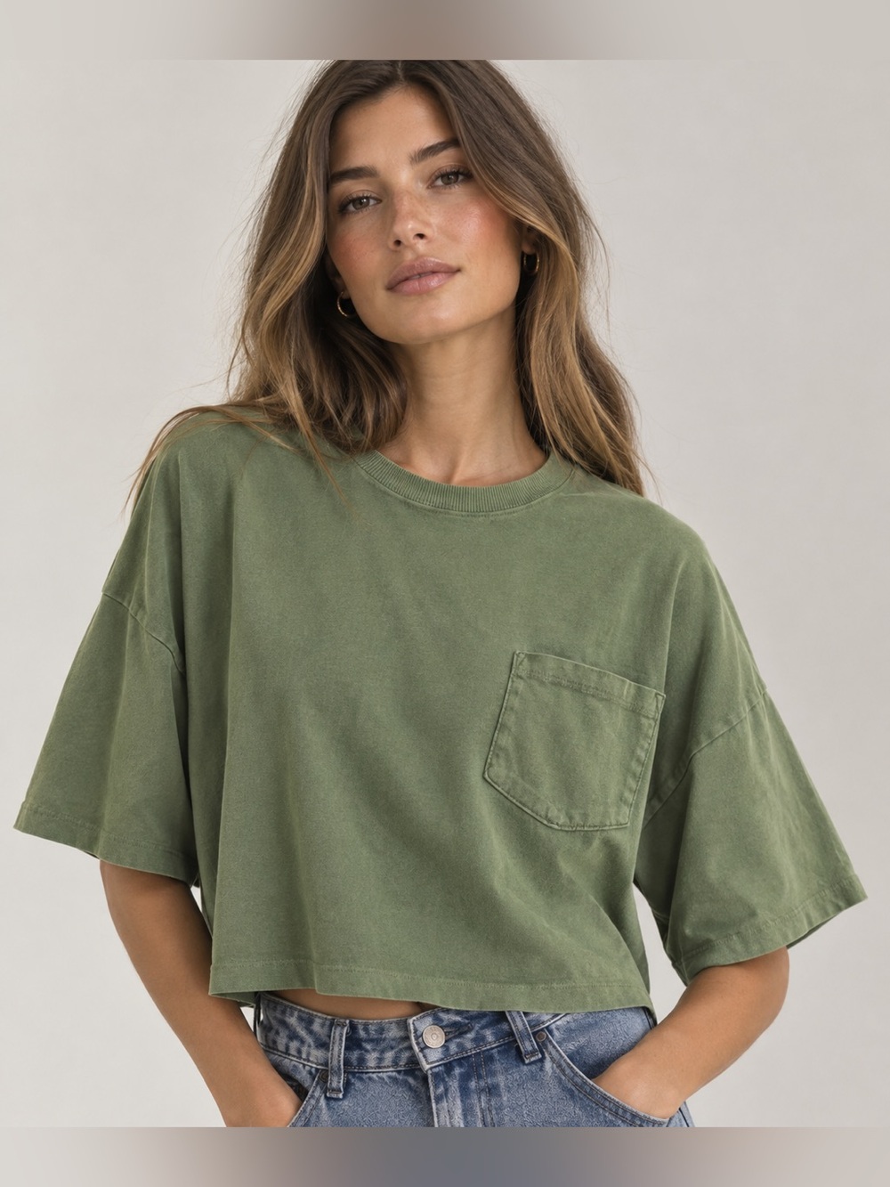 SO Women’s boxy Shortsleeve crewneck crop T-shirt oversized large green